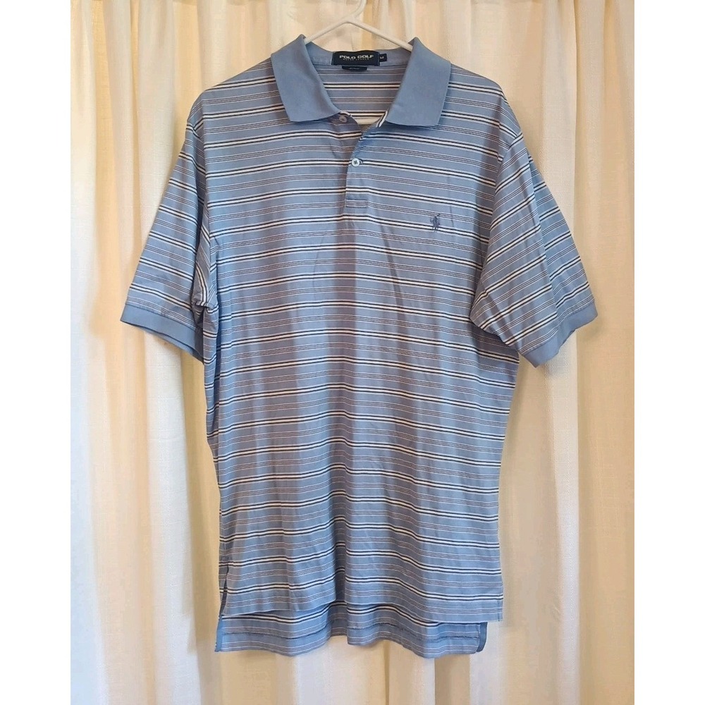 Polo Golf‎ Ralph Lauren Mens M Shirt Blue White Striped Short Sleeve Casual Golf
